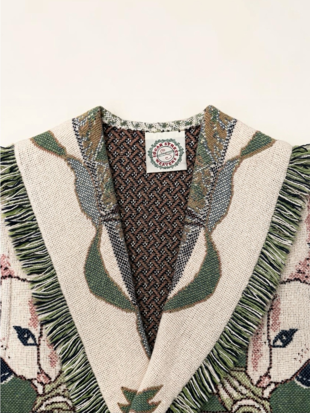 Sugar Street Weavers Rabbit Tulip Tapestry Fringe Vest M Cottagecore Folk Art - Picture 8 of 16